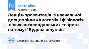 Лекція-презентація  з навчальної дисципліни: «Анатомія і фізіологія  сільськогосподарських тварин» на тему: "Будова шлунків"