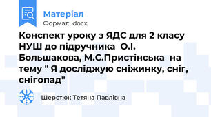 Конспект уроку з ЯДС для 2 класу НУШ до підручника  О.І. Большакова, М.С.Пристінська  на тему " Я досліджую сніжинку, сніг, снігопад"