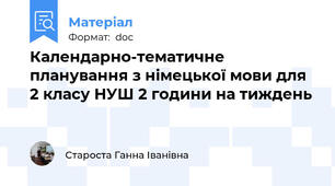 Календарно-тематичне планування з німецької мови для 2 класу НУШ 2 години на тиждень