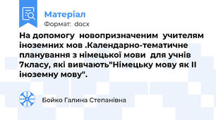 На допомогу  новопризначеним  учителям іноземних мов .Календарно-тематичне планування з німецької мови  для учнів  7класу, які вивчають"Німецьку мову як ІІ іноземну мову".
