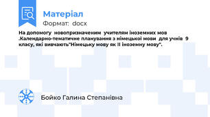 На допомогу  новопризначеним  учителям іноземних мов .Календарно-тематичне планування з німецької мови  для учнів  9 класу, які вивчають"Німецьку мову як ІІ іноземну мову".