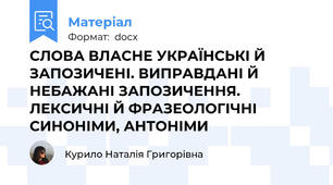 СЛОВА ВЛАСНЕ УКРАЇНСЬКІ Й ЗАПОЗИЧЕНІ. ВИПРАВДАНІ Й НЕБАЖАНІ ЗАПОЗИЧЕННЯ. ЛЕКСИЧНІ Й ФРАЗЕОЛОГІЧНІ СИНОНІМИ, АНТОНІМИ