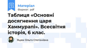 Таблиця «Основні досягнення царя Хаммурапі». Всесвітня історія, 6 клас.