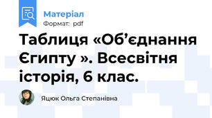 Таблиця «Об’єднання Єгипту ». Всесвітня історія, 6 клас.