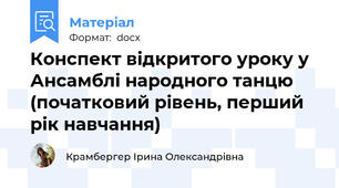 Конспект відкритого уроку у Ансамблі народного танцю  (початковий рівень, перший рік навчання)