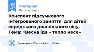 Конспект підсумкового інтегрованого заняття  для дітей середнього дошкільного віку.  Тема: «Весна іде – тепло несе»