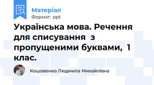 Українська мова. Речення для списування  з пропущеними буквами,  1 клас.