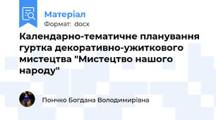 Календарно-тематичне планування  гуртка декоративно-ужиткового мистецтва "Мистецтво нашого народу"