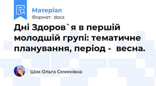 Дні Здоров`я в першій молодшій групі: тематичне планування, період -  весна.