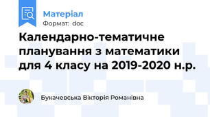 Календарно-тематичне планування з математики для 4 класу на 2019-2020 н.р.