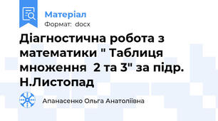 Діагностична робота з математики " Таблиця множення  2 та 3" за підр. Н.Листопад
