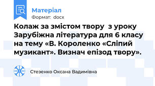 Колаж за змістом твору  з уроку Зарубіжна література для 6 класу на тему «В. Короленко «Сліпий музикант». Визнач епізод твору».