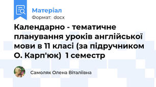 Календарно - тематичне планування уроків англійської мови в 11 класі (за підручником О. Карп'юк)  1 семестр
