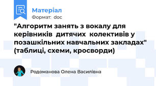 "Алгоритм занять з вокалу для керівників  дитячих  колективів у позашкільних навчальних закладах" (таблиці, схеми, кросворди)