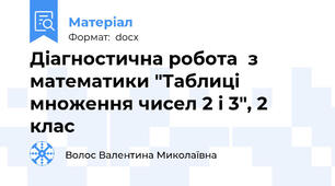 Діагностична робота  з математики "Таблиці множення чисел 2 і 3", 2 клас