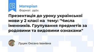 Презентація до уроку української мови у 2 класі на  тему: "Числа іменників. Групування предметів за родовими та видовими ознаками"