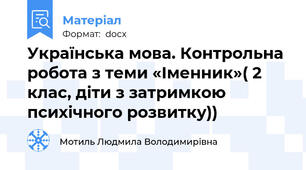 Українська мова. Контрольна робота з теми «Іменник»( 2 клас, діти з затримкою психічного розвитку))