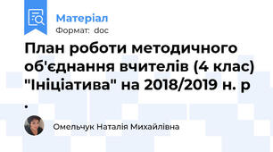 План роботи методичного об'єднання вчителів (4 клас) "Ініціатива" на 2018/2019 н. р .