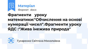 Фрагменти   уроку математики:"Обчислення на основі нумерації чисел".Фрагменти уроку ЯДС :"Жива інежива природа"