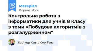 Контрольна робота з інформатики для учнів 8 класу з теми «Побудова алгоритмів з розгалудженням"