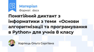 Понятійний диктант з інформатики з теми  «Основи алгоритмізації та програмування в Python» для учнів 8 класу