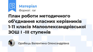 План роботи методичного об’єднання класних керівників 1-11 класів Малоолександрівської ЗОШ І -ІІІ ступенів
