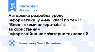 Авторська розробка уроку інформатики  у 4-му  класі по темі : "Блок – схеми алгоритмів" з використанням інформаційно-комп'ютернх технологій