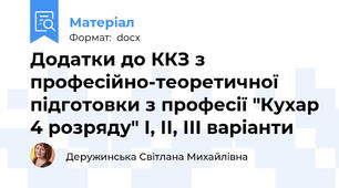 Додатки до ККЗ з професійно-теоретичної підготовки з професії "Кухар 4 розряду" І, ІІ, ІІІ варіанти