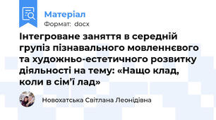 Інтегроване заняття в середній групіз пізнавального мовленнєвого та художньо-естетичного розвитку діяльності на тему: «Нащо клад, коли в сім’ї лад»