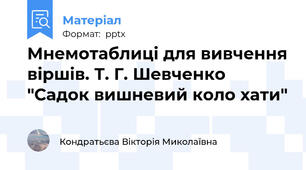 Мнемотаблиці для вивчення віршів. Т. Г. Шевченко "Садок вишневий коло хати"
