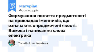 Формування поняття предметності на прикладах іменників, що означають опредмечені якості. Вимова і написання слова електрика