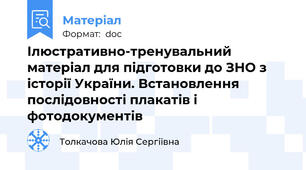 Ілюстративно-тренувальний матеріал для підготовки до ЗНО з історії України. Встановлення послідовності плакатів і фотодокументів