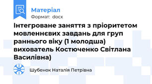 Інтегроване заняття з пріоритетом мовленнєвих завдань для груп раннього віку (1 молодша) вихователь Костюченко Світлана Василівна)