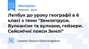 Лепбук до уроку географії в 6 класі з теми "Землетруси. Вулканізм та вулкани, гейзери. Сейсмічні пояси Землі"