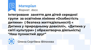 Інтегроване  заняття для дітей середної групи  за освітніми лініями «Особистість дитини»  ( безпека життєдіяльності) « Дитина у природньому довкіллі»,  «Дитина у світі культури» ( образотворча діяльність) "Наш пухнастий друг"