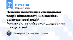 Основні положення спеціальної теорії відносності. Відносність одночасності подій. Релятивістський закон додавання швидкостей.