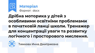 Дрібна моторика у дітей з особливими освітніми проблемами в початковій ланці школи. Тренажер для концентрації уваги та розвитку логічного і просторового мислення.