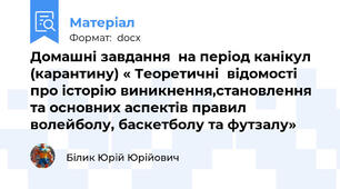 Домашні завдання  на період канікул (карантину) « Теоретичні  відомості про історію виникнення,становлення та основних аспектів правил волейболу, баскетболу та футзалу»