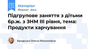 Підгрупове заняття з дітьми 6р.ж. з ЗНМ ІІІ рівня, тема: Продукти харчування