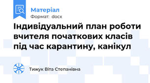 Індивідуальний план роботи вчителя початкових класів під час карантину, канікул