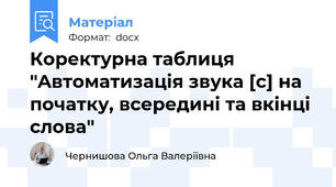 Коректурна таблиця "Aвтоматизація звука [с] на початку, всередині та вкінці слова"
