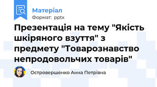 Презентація на тему "Якість шкіряного взуття" з предмету "Товарознавство непродовольчих товарів"