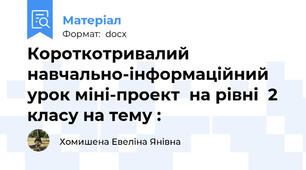 Короткотривалий навчально-інформаційний  урок міні-проект  на рівні  2 класу на тему :