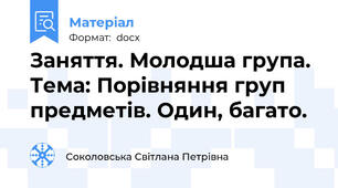 Заняття. Молодша група.  Тема: Порівняння груп предметів. Один, багато.