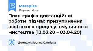 План-графік дистанційної роботи  під час призупинення освітнього процесу з музичного мистецтва (13.03.20 – 03.04.20)