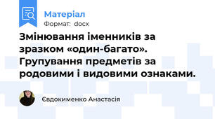 Змінювання іменників за зразком «один-багато». Групування предметів за родовими і видовими ознаками.
