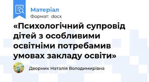 «Психологічний супровід дітей з особливими освітніми потребамив умовах закладу освіти»