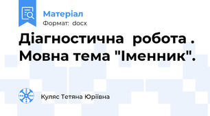 Діагностична  робота . Мовна тема "Іменник".