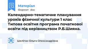 Календарно-тематичне планування уроків фізичної культури 1 клас  Типова освітня програма початкової освіти під керівництвом Р.Б.Шияна.