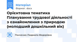Орієнтовна тематика  Планування трудової діяльності з ознайомлення з природою (молодший дошкільний вік)